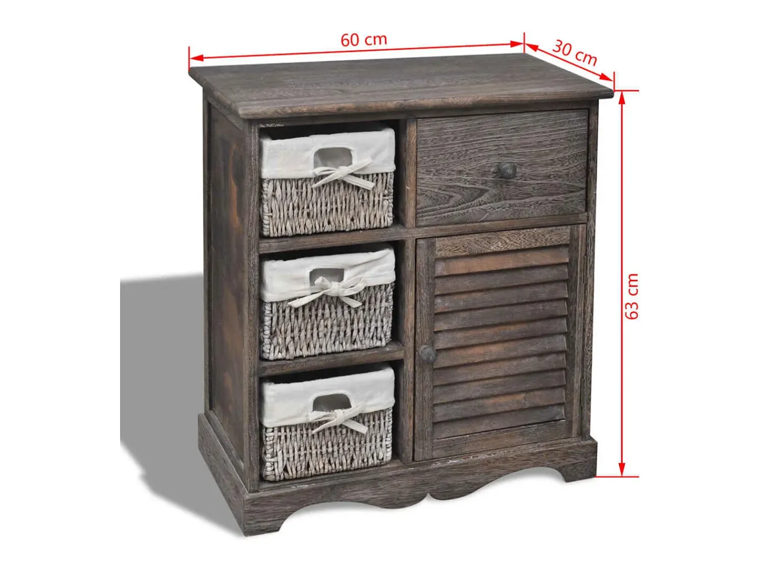 Best vidaxl Armário de madeira com 3 cestos do lado esquerdo castanho Natural claro