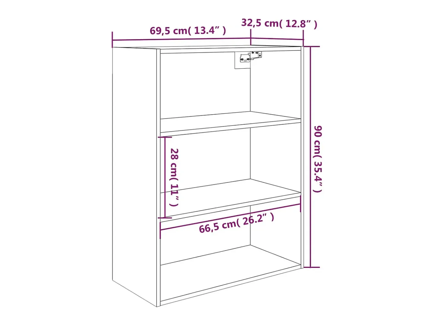 Outlet vidaxl Armário de parede suspenso 69,5x32,5x90 cm Branco