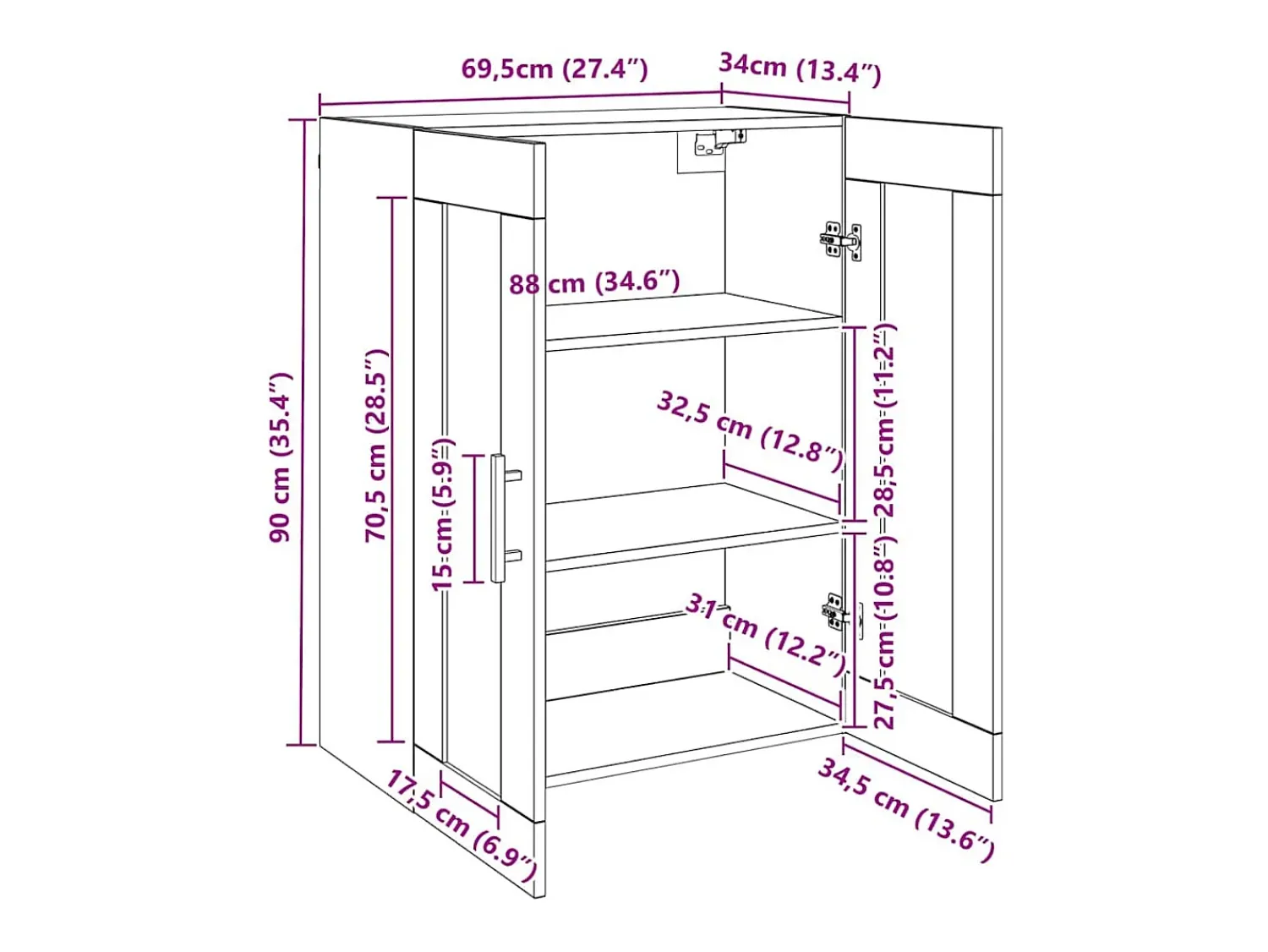 Hot vidaxl Armário de parede 69,5x34x90 cm Branco