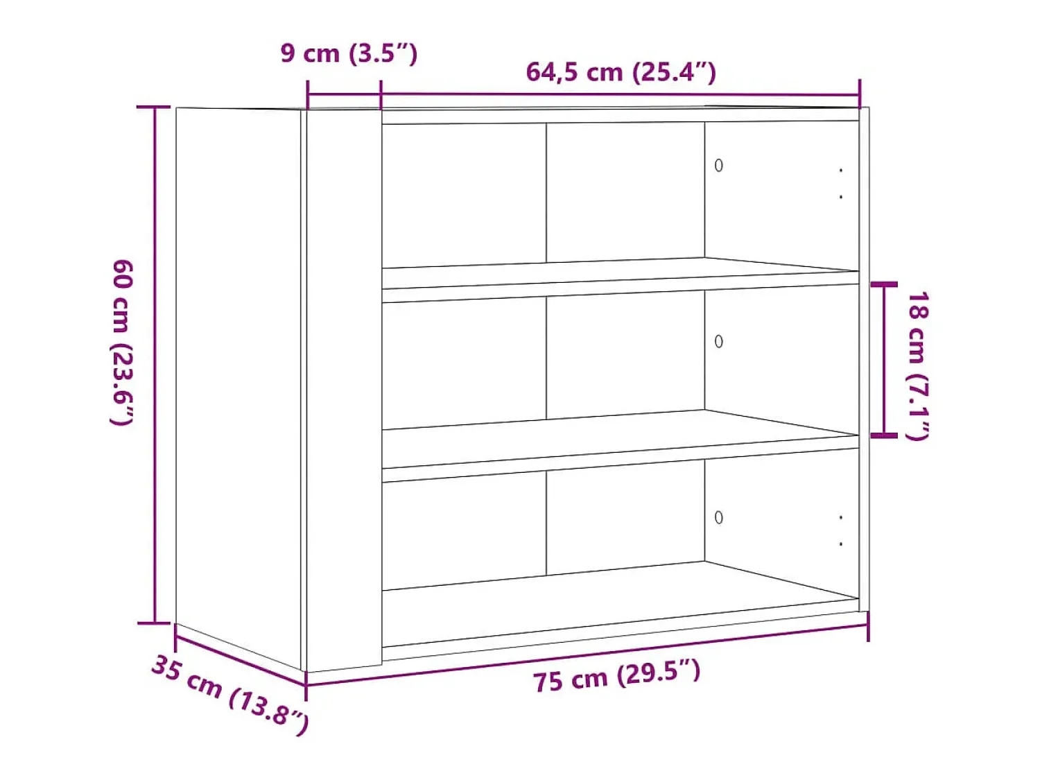 Prateleira*vidaxl Armário de parede 75x35x60 cm derivados madeira carvalho sonoma Castanho