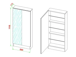 VCM Armário de sapato de madeira | Dimensões: A. 112 x L. 50 x P. 17 cm | 1 Porta giratória | Espelho prático - Espelho Fulisa L (Branco) Multicor