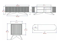 Outlet Dmora Armário de suporte de TV Desteve, Aparador de sala de estar, Armário de TV baixo, Base de suporte de paredeZata, 180x43h60 cm, Antracite e Branco Preto