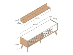 Dmora Armário de suporte de TV Daanesta, Aparador de sala, Armário de TV baixo, Base de parede equipada, 140x45h35 cm, Nogueira e Branco^ Móvel De Tv