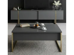 Móvel De Tv*Dmora Armário de suporte de TV Dgridell, Aparador de sala, Armário de TV baixo, Base de parede equipada, 180x30h50 cm, Antracite e Ouro Preto
