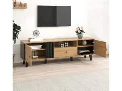 Móvel De Tv| Armário de TV 170cm, Design Madeira & Preto, com gavetas, espaço de armazenamento versátil Natural claro