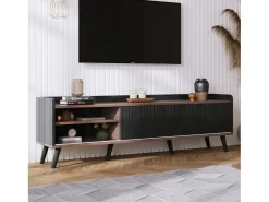 Outlet Armário de TV com 2 gavetas, Lowboard H58xL160xP40 cm, & Madeira natural Preto