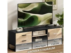 Móvel De Tv* Armário de TV com porta, 2 gavetas, prateleiras abertas, prateleira ajustável, Preto