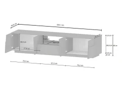 Móvel De Tv*Dmora Armário de TV Dcortinovi, Aparador de sala baixa com 4 portas e 1 gaveta, Base de suporte de TV, 220x44h46 cm, Antracite Preto