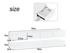 Móvel De Tv| Armário de TV de parede 130x33x15cm, 2 armários e 4 gavetas, LED de 16 cores, para até 55 polegadas Branco