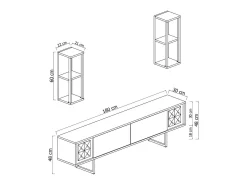 Móvel De Tv*Dmora Armário de TV Dliveran, Aparador de sala, Armário de TV baixo, Base de parede equipada, 180x30h48 cm, Preto e Branco