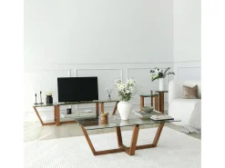 Dmora Armário de TV Dmatturr, Aparador de sala, Armário de TV baixo, Base de parede equipada, 158x35h35 cm, Nogueira^ Móvel De Tv