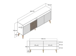 New Dmora Armário de TV Dpogg, Aparador de sala, Armário de TV baixo, Base de parede equipada, 180x35 h79 cm, Mármore de nogueira e branco Castanho