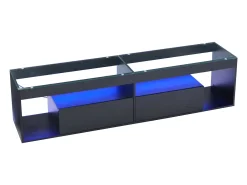 Móvel De Tv| Armário de TV, brilhante, com LED, 2 gavetas, para até 70 polegadas Preto