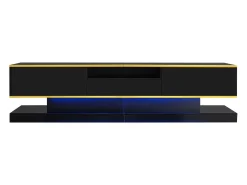 Móvel De Tv| Armário de TV 180x38x45cm, 3 gavetas, compartimento aberto, LED com mudança de cor, Brilhante Preto