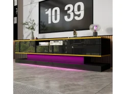 Móvel De Tv| Armário de TV 180x38x45cm, 3 gavetas, compartimento aberto, LED com mudança de cor, Brilhante Preto