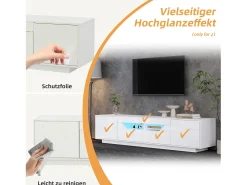 Móvel De Tv* Armário de TV 180x40x45cm, 2 gavetas e 2 armários, LED, para até 75 polegadas, Branco