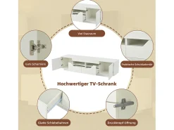 Móvel De Tv* Armário de TV 180x40x45cm, 2 gavetas e 2 armários, LED, para até 75 polegadas, Branco