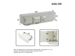 Móvel De Tv* Armário de TV 180x40x45cm, 2 gavetas e 2 armários, LED, para até 75 polegadas, Branco