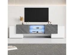 Armário de TV 180x40x46,5cm, branco e cinza, com LED Bluetooth, para até 70 polegadas Cinzento