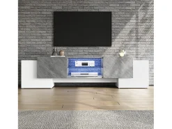 Armário de TV 180x40x46,5cm, branco e cinza, com LED Bluetooth, para até 70 polegadas Cinzento