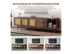 Móvel De Tv* Armário de TV 190x40x52cm, Rattan marrom, com gavetas, 6 pernas, para até 75 polegadas Castanho