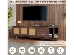 Móvel De Tv* Armário de TV 190x40x52cm, Rattan marrom, com gavetas, 6 pernas, para até 75 polegadas Castanho