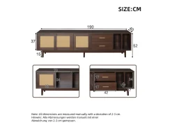 Móvel De Tv* Armário de TV 190x40x52cm, Rattan marrom, com gavetas, 6 pernas, para até 75 polegadas Castanho
