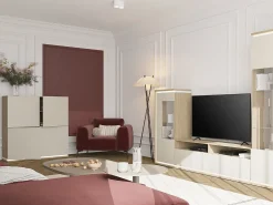 Petits-Meubles Armário expositor de 1 porta Iria Cashmere e Madeira, à esquerda^ Vitrina