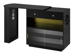 Móvel De Bar*Hauss Spole Armário giratório com tomadas, iluminação LED e painel perfurado - Preto