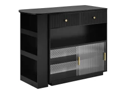 Móvel De Bar*Hauss Spole Armário giratório com tomadas, iluminação LED e painel perfurado - Preto