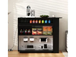 Móvel De Bar*Hauss Spole Armário giratório com tomadas, iluminação LED e painel perfurado - Preto