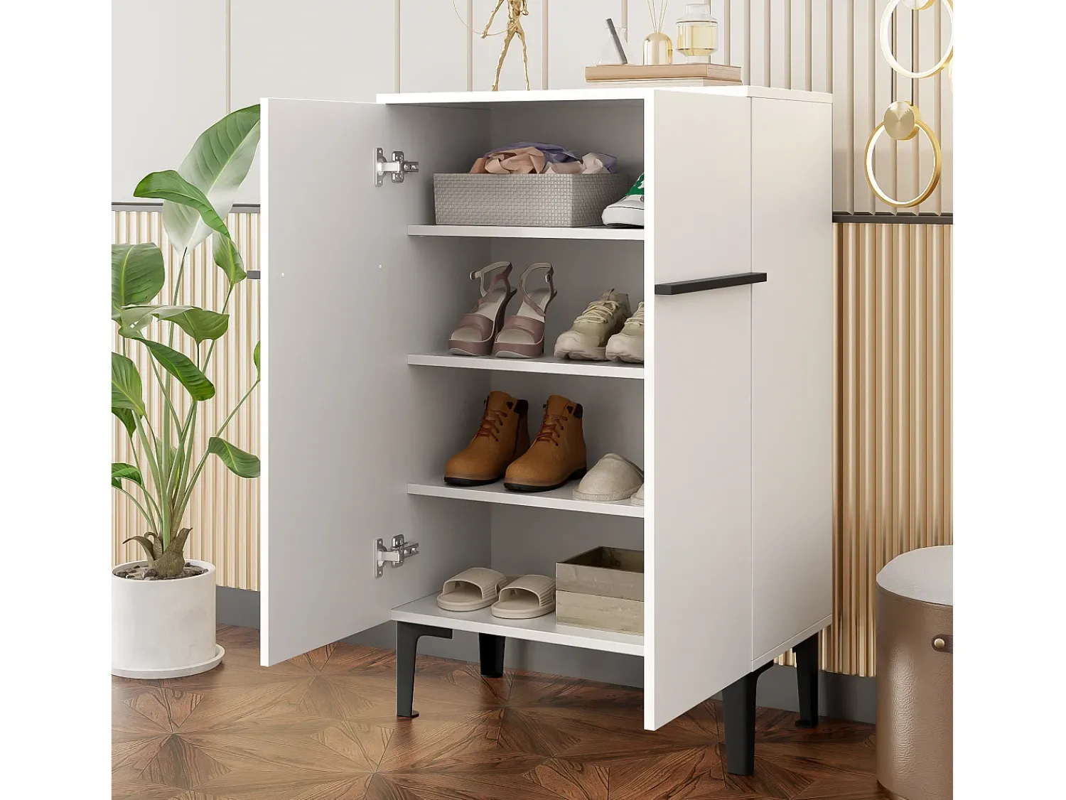Móvel De Arrumação|Sapateira*Hauss Spole Armário para sapatos com 2 portas - prateleiras ajustáveis 60 × 34,5 x 95 cm Branco