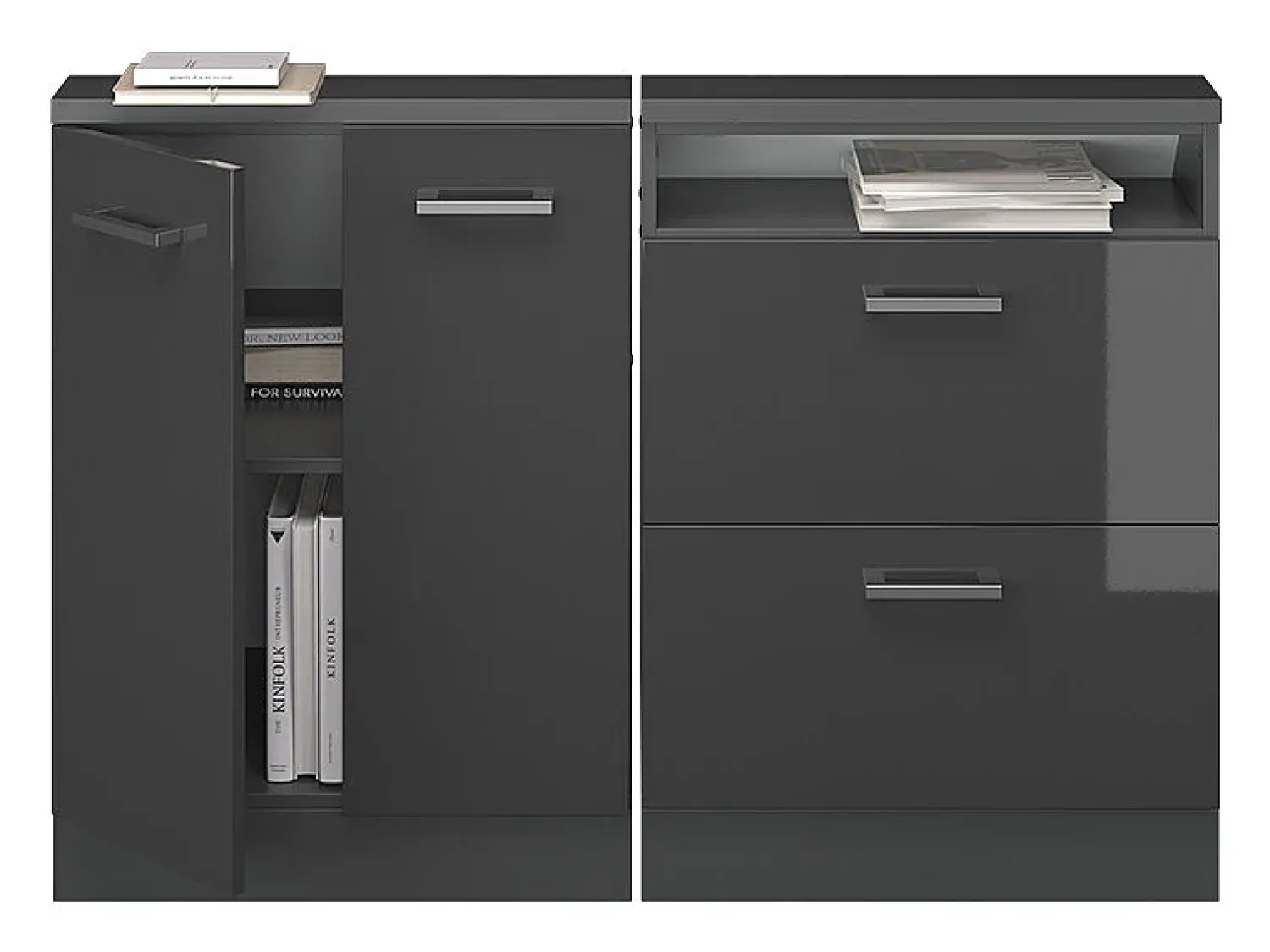 Móvel De Arrumação|Vicco Armário sótão antracite alto brilho/antracite 120x46x81.6 rion Cinza antracite