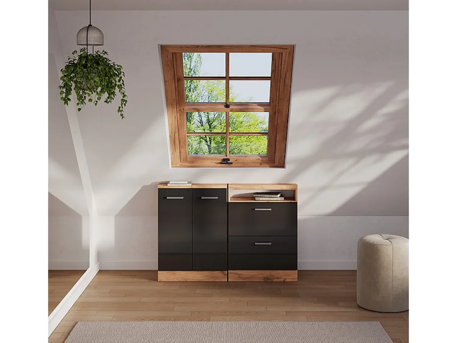 Móvel De Arrumação*Vicco Armário sótão antracite alto brilho/carvalho goldkraft 120x46x81.6 rion Cinza antracite