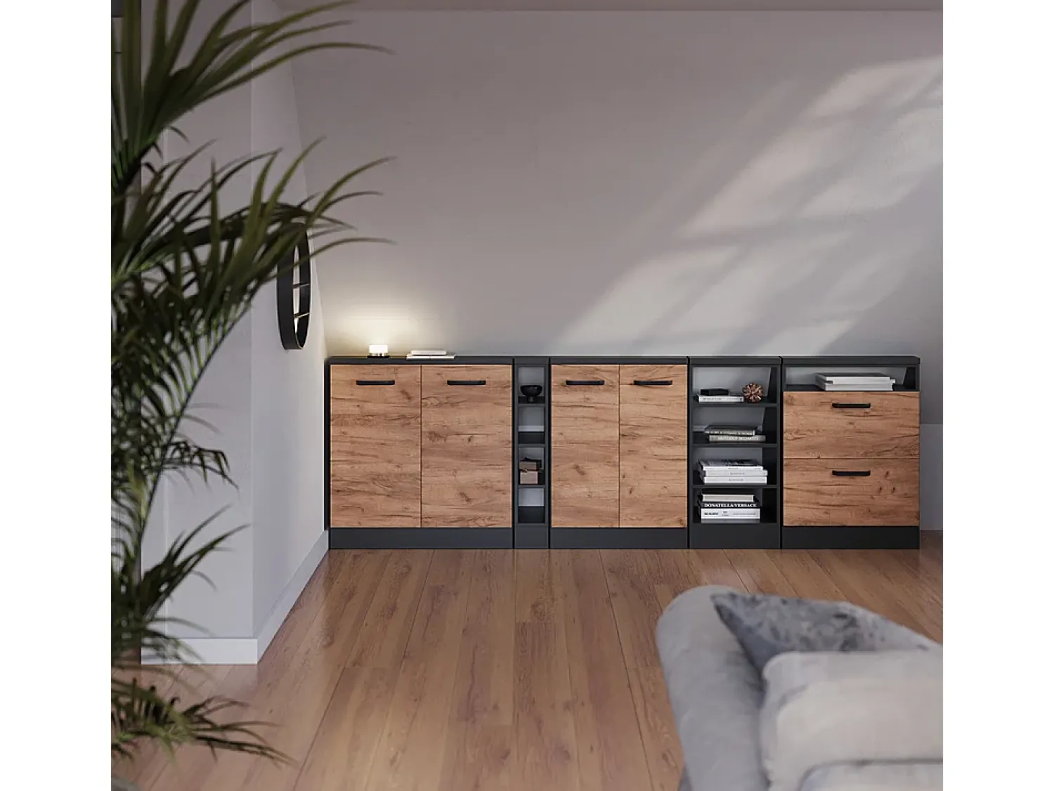 Vicco Armário sótão carvalho goldkraft/antracite 120x46x81.6 rion Natural escuro