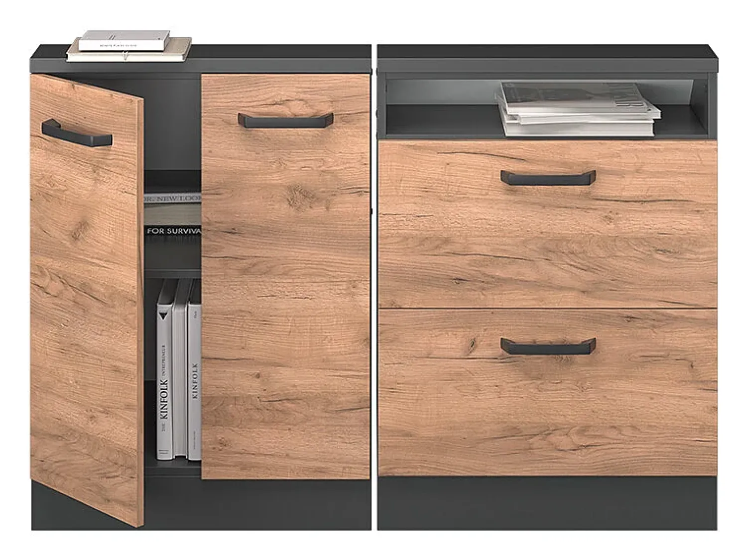 Vicco Armário sótão carvalho goldkraft/antracite 120x46x81.6 rion Natural escuro