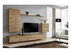 Prateleira*Price Factory Armário suspenso 60x60cm em aparência de carvalho, porta com acabamento fresado. Móvel para sala da coleção SWITCH. Castanho