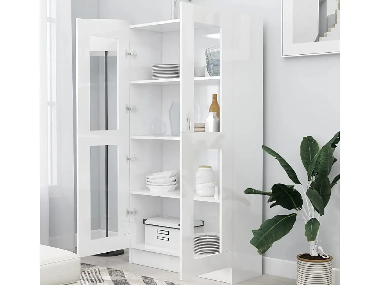 Vitrina* Armário vitrine derivados de madeira brilhante PT307614 Branco