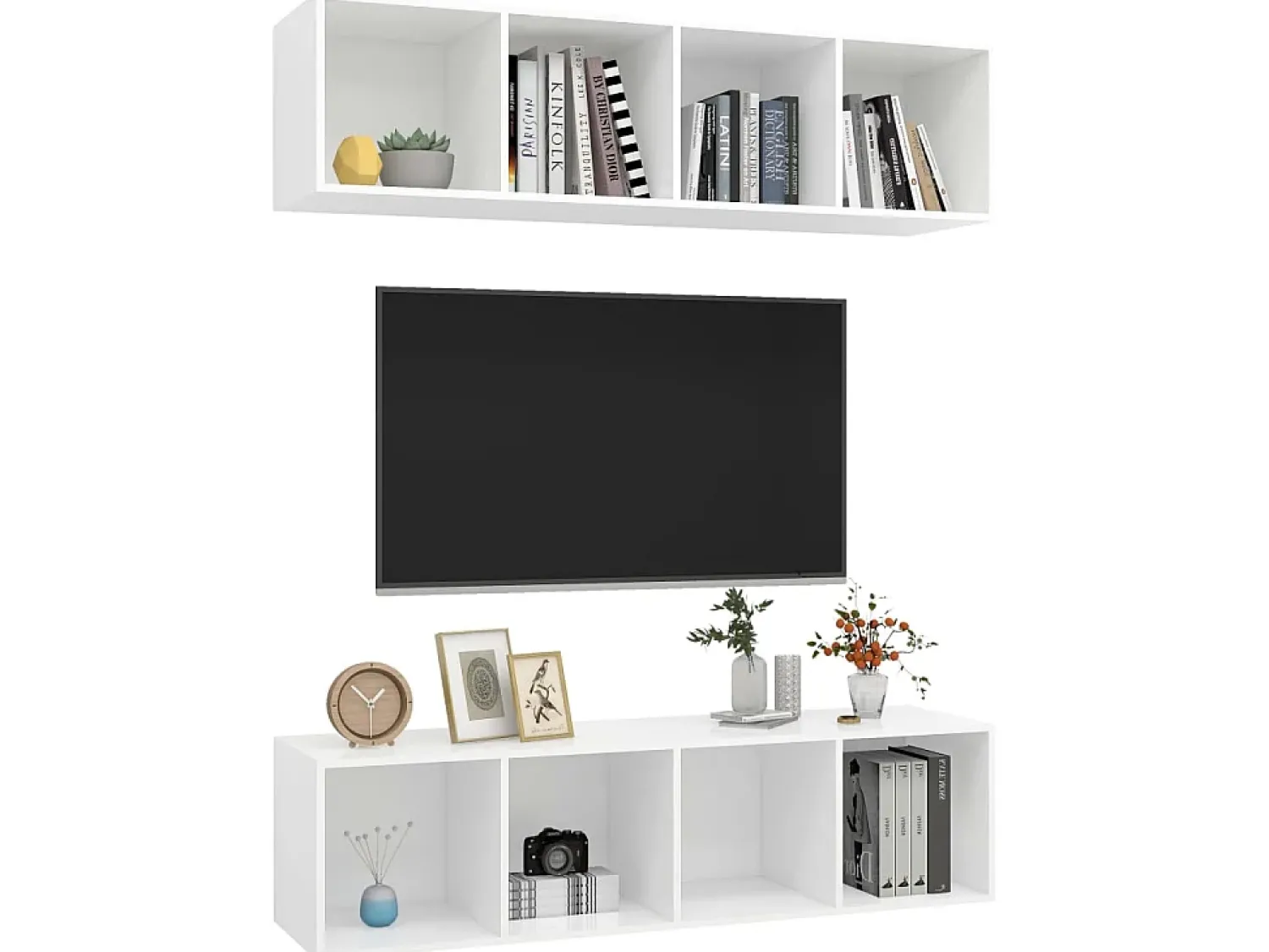 Móvel De Tv| Armários de parede para TV 2 pcs derivados de madeira PT138020 Branco