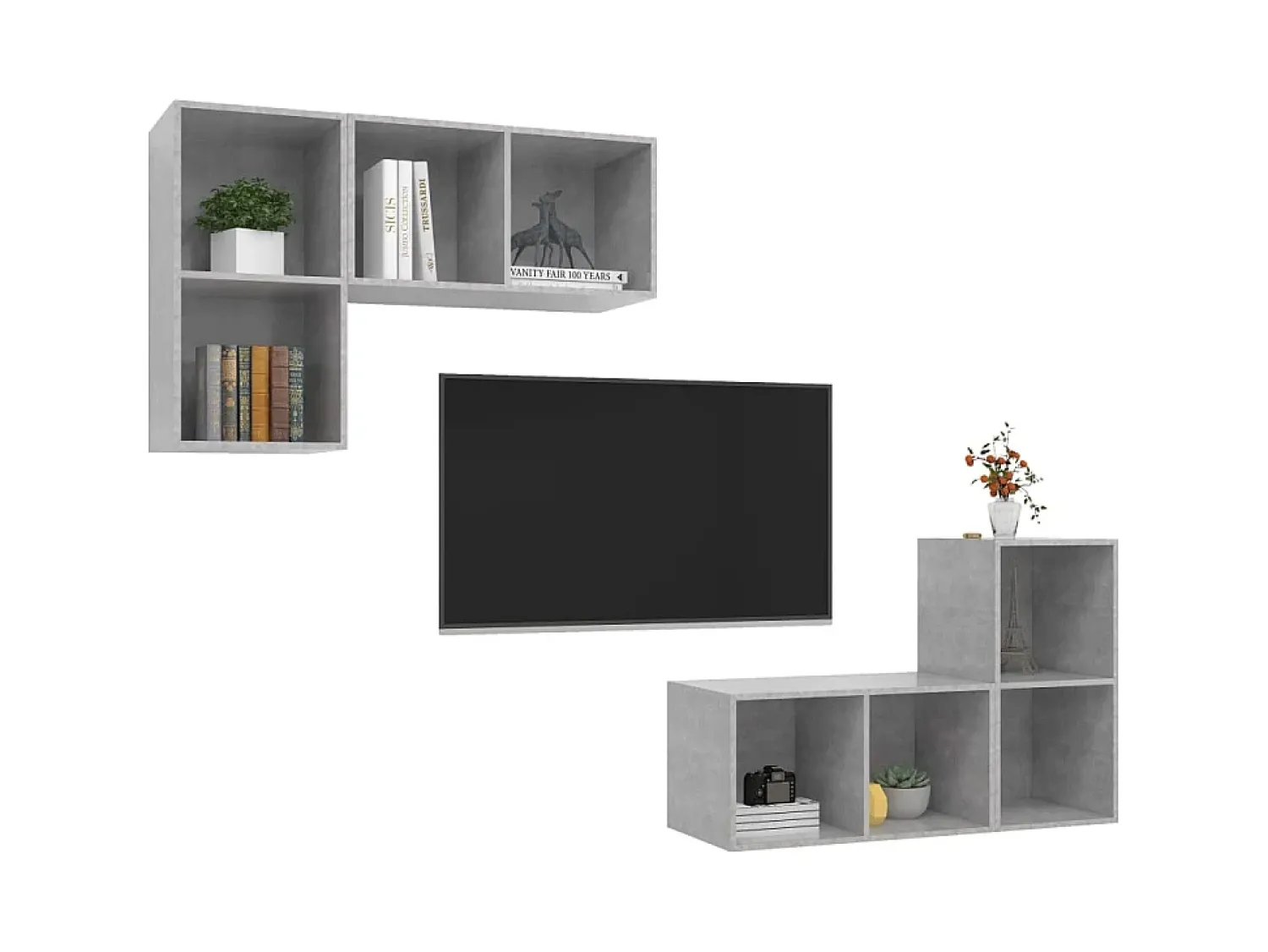 Móvel De Tv| Armários de parede para TV 4pcs derivados madeira cinza cimento PT592842 Cinzento