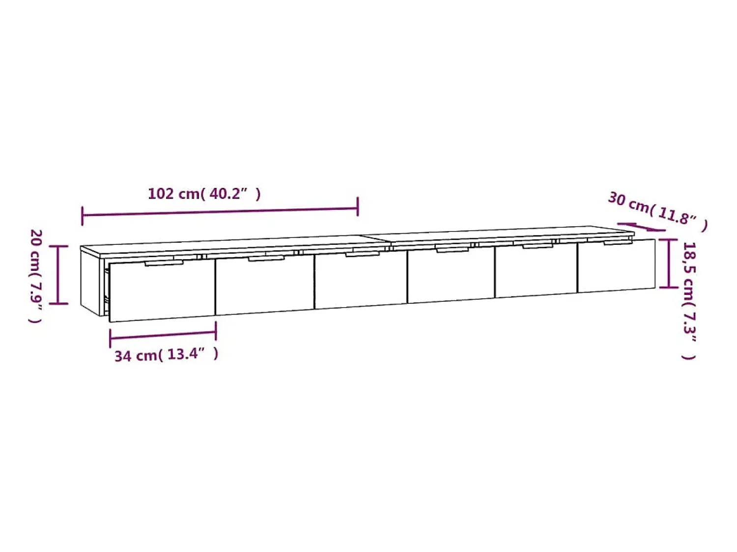 vidaxl Armários de parede 2pcs 102x30x20cm derivados de madeira branco^ Prateleira