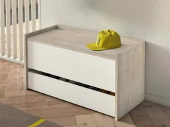 Sale Dmora Baú Lantana, Móvel de entrada moderno com sapateira, Baú com dois recipientes, 100% Fabricado na Itália, 90x40h46 cm, Branco e Carvalho Natural claro