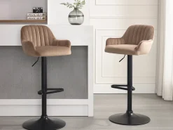 Vente-unique Banco alto veludo e metal preto, altura ajustável, - ELEANA^ Banco