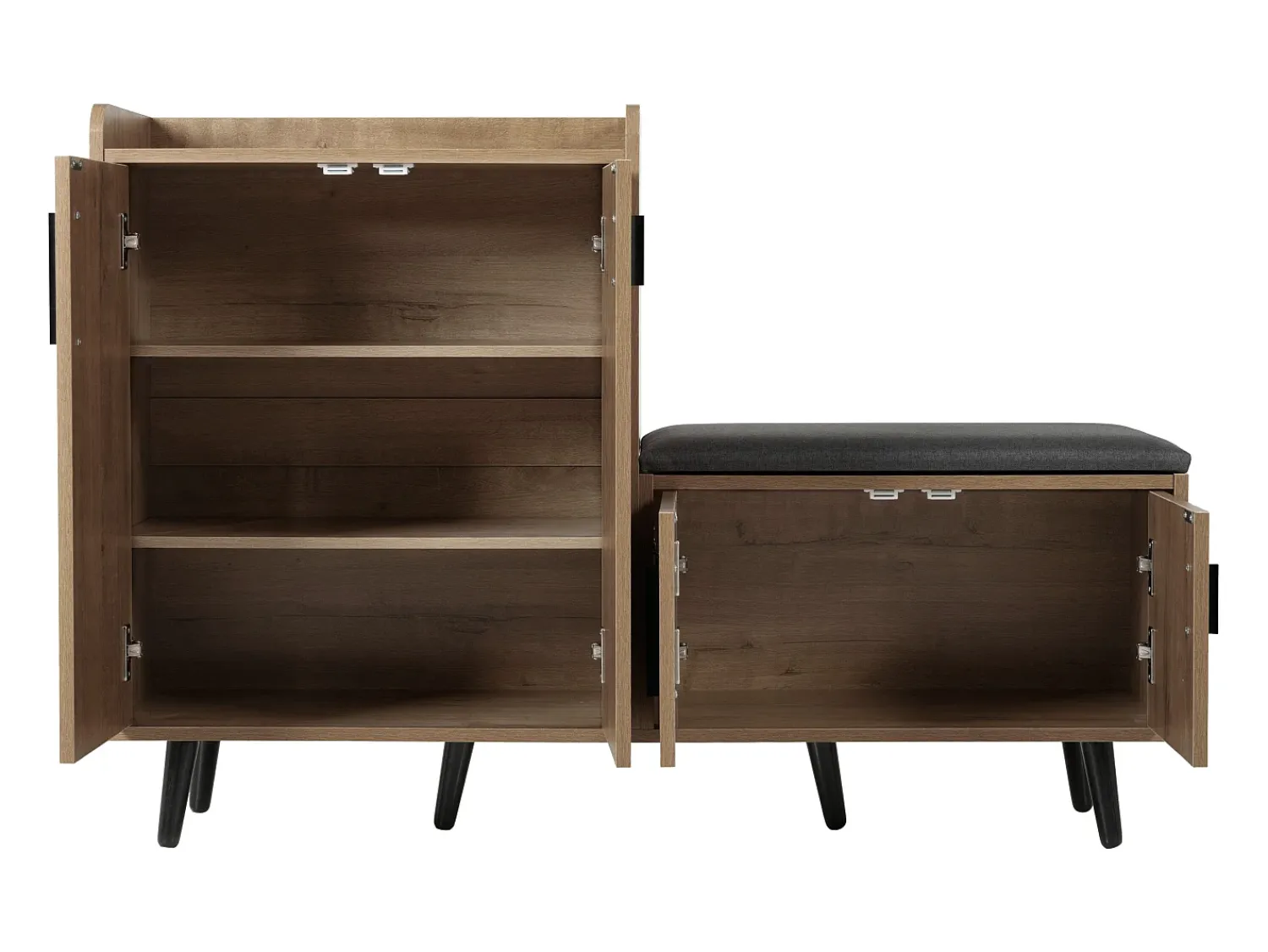 Móvel De Arrumação|Sapateira|Merax Banco de sapatos moderno com 4 portas e almofada - pernas e puxadores de metal - cor natural - 120 x 34 x 82 cm Natural claro