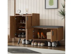 Móvel De Arrumação|Sapateira|Merax Banco de sapatos moderno com 4 portas e almofada - pernas e puxadores de metal - cor natural - 120 x 34 x 82 cm Natural claro