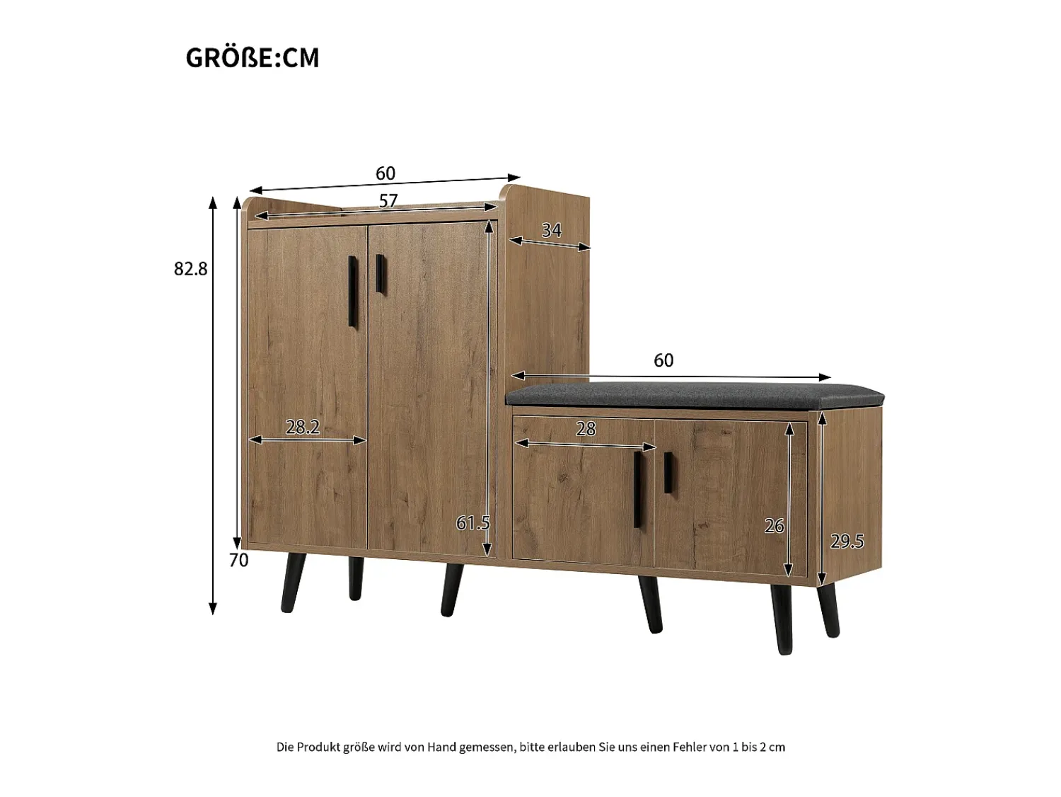 Móvel De Arrumação|Sapateira|Merax Banco de sapatos moderno com 4 portas e almofada - pernas e puxadores de metal - cor natural - 120 x 34 x 82 cm Natural claro
