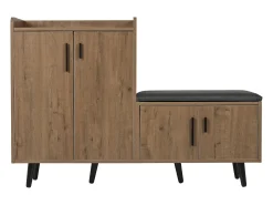Móvel De Arrumação|Sapateira|Merax Banco de sapatos moderno com 4 portas e almofada - pernas e puxadores de metal - cor natural - 120 x 34 x 82 cm Natural claro