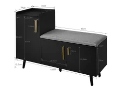 Móvel De Arrumação|Sapateira|Merax Banco moderno para sapatos - 100 x 34 x 68,5 cm - com 3 portas e almofada - aglomerado - Preto