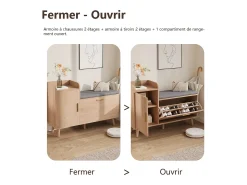 Móvel De Arrumação|Sapateira| Banco para sapatos com assento, sapateira com espaço de armazenamento para hall de entrada, Madeira Natural claro