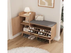 New Banco para sapatos de entrada, armário para sapatos com espaço de armazenamento e assento acolchoado, 100 x 30 x 69,5 cm Natural claro